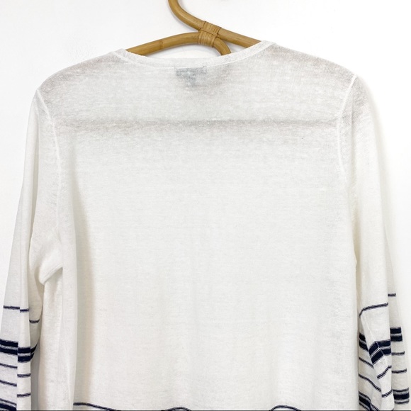 Talbots | Linen Tassel Trim Sweater Striped 3/4 Sleeve Size M Petite - Picture 7 of 10